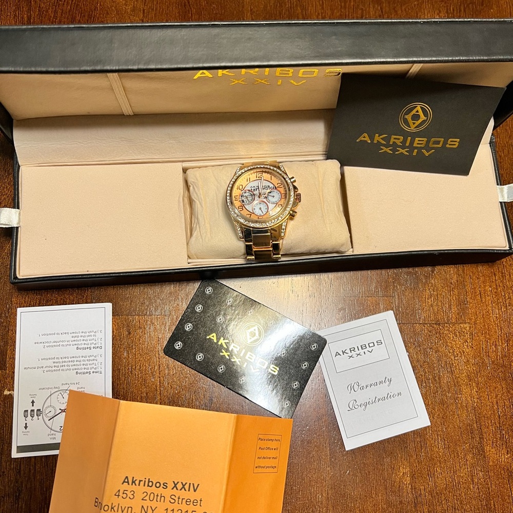 Akribos XXIV Rose Gold Swarovski Crystal Watch-  New Battery